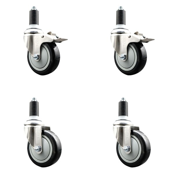 Service Caster 4 Inch 316SS Black Poly Swivel 1-1/4 Inch Expanding Stem Caster Lock Brake, 2PK SS316TTLEX20S414-PPUB-BLK-2-S-2-114 - main